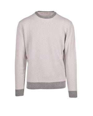 Cashmere Company Classic Crew Neck Pullover With Contrasting Ribbed Detailing - Gray