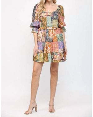 Fate Patch Work Print Smocked Bodice Dress - Multicolor