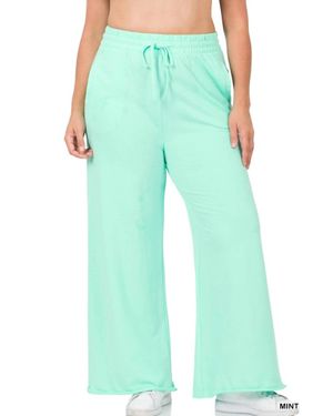 Zenana French Terry Wide Leg Lounge Pants - Green