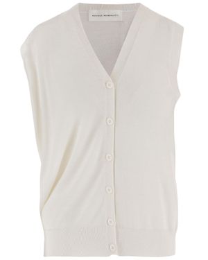 Niccolò Pasqualetti V-Neck Merino Wool Cardigan With Button Closure And Ribbed Cuffs - White