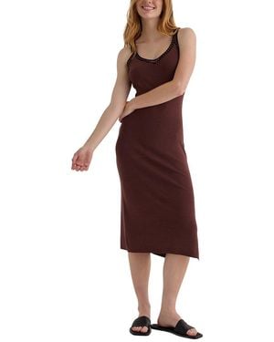 Bella Dahl Crocheted Trim V-Neck Linen-Blend Midi Dress - Red