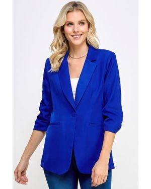 Fashnzfab Buttoned Detail 3/4 Sleeve Blazer - Blue