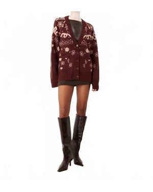 For Love & Lemons Arabella Intarsia Chunky Cardigan - Red