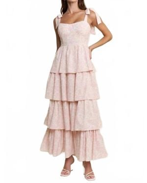 J.Nna Floral Print Tiered Midi Dress - Pink