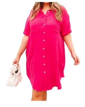 143 Story Lively Spirit Button Up Dress - Pink