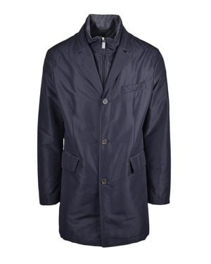 Canali Classic Overcoat With Detachable Collar - Blue