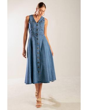 TRUEDAMES The Journey Begins Denim Midi Dress - Blue
