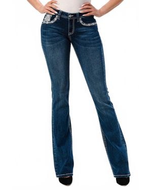 Grace In La Star Mid Rise Easy Bootcut Stretch Jean - Blue