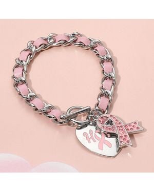 Fashnzfab Hope Ribbon Awareness Charm Chain Toggle Bracelet Light - Pink
