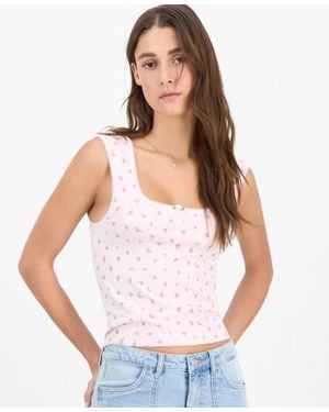 Hippie Rose Pointelle Tank Top Light Ditsy Floral Chic Pal66 - White