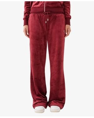 TRUE RELIGION Velour Track Pant Drawstring Waist Straight Leg Fts1067 - Red