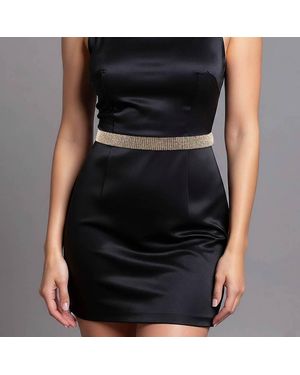 Fashnzfab Slim Rhinestone Paved Embellished Waist Chain Belt - Black