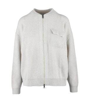 Panicale Wool Silk Cashmere Zip Cardigan - White