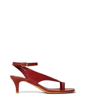 Twinset Lizard-Embossed Leather Sandals With Adjustable Ankle Strap - Red