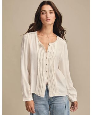 Lucky Brand Contrast Stitch Peasant Top - Natural