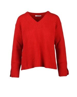 Kangra Ribbed V-Neck Cashmere-Wool Pullover With Side Slit Cuffs - Red