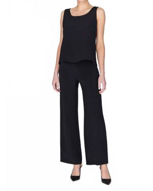 Emmelle Silk Essential Wide Leg Pant With Flat Front & Back Elastic - Black