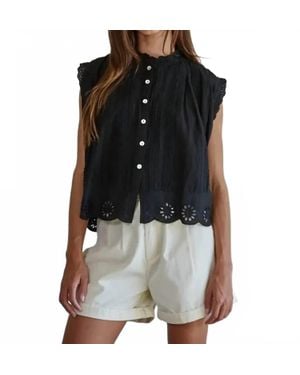 By Together Adva Eyelet Button-Down Top - Black