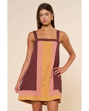 Lalavon Color Block Sleeveless Mini Dress - Brown