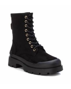 Xti Suede Lace-Up Booties - Black