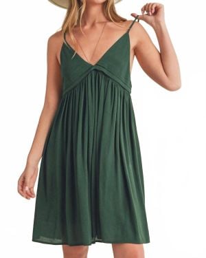 AEMI + CO Ruched Plunge Mini Cami Dress - Green