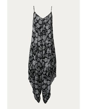 Blue Leopard Floral Rayon-Gauze Jumpsuit - Black