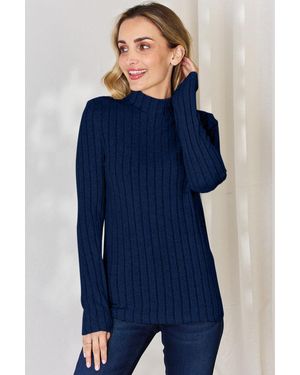 TRUEDAMES Basic Bae Full Size Ribbed Mock Neck Long Sleeve T-Shirt - Green