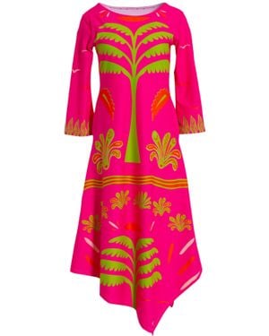 Michelle Parisou Tropical Palm Angled Hem Dress - Pink
