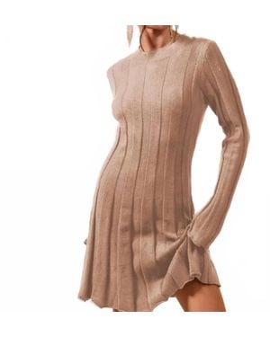 Bluivy Ribbed Knit Long Sleeve Sweater Dress - Natural