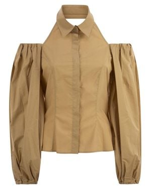 MVP WARDROBE Cotton Shirt With Balloon Sleeves - Brown