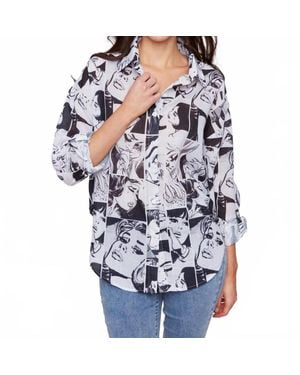 Charlie b Print Long Sleeve Button Front Top - Blue