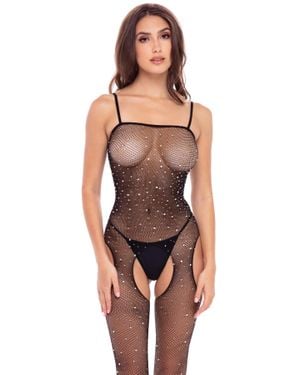 Rene Rofe Sparkle Crotchless Bodystocking - Black