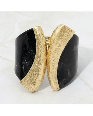 Fashnzfab Wide Bold Sculpted Hinged Bangle Bracelet - Black