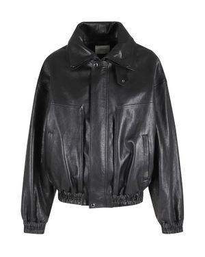 Magda Butrym Double High-Collar Dropped-Shoulder Leather Bomber Jacket - Black