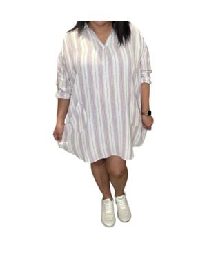 Easel Split Neck Cotton Tunic Dress - Gray