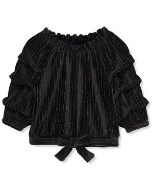 Habitual Velour Gathered Sleeves Top - Black
