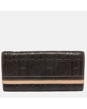 Carolina Herrera Monogram Embossed Leather Continental Wallet - Black