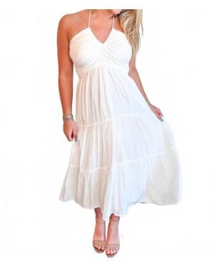 Day + Moon Haltered Ruched Midi Dress - White