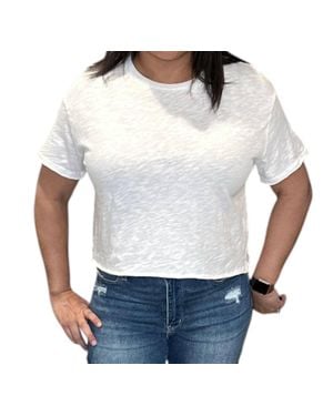 Bobi Raw Edge Cropped Tee Shirt - White
