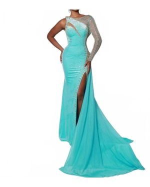 Johnathan Kayne One Shoulder Open Back Evening Gown - Blue