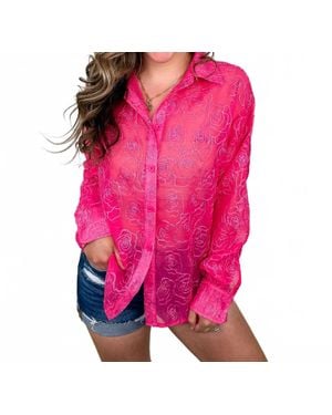 Sew In Love Feeling Floral Long Sleeve Button Up Top - Pink