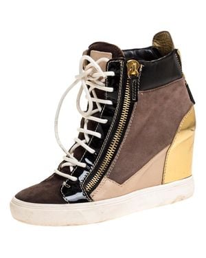 Giuseppe Zanotti Tricolor Suede Leather Wedge Sneakers - Black