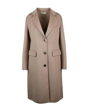 Maliparmi Tailored Wool Long Coat With Whipstitch Detail - Natural