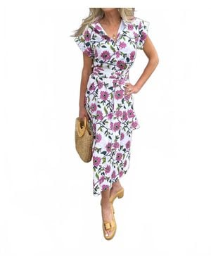 Bindu Paige Floral Midi Dress - Red