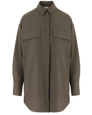 Ql2 Stretch Wool-Blend Shirt With Hidden Button Closure - Gray