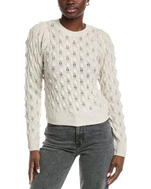 Autumn Cashmere Puff Sleeve Stitch Cashmere Sweater - White