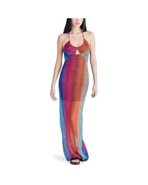 Steve Madden Albina Maxi Dress Striped Keyhole Neck Kfc180 - Red