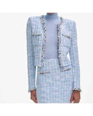 Self-Portrait Check Knit Cardigan - Blue