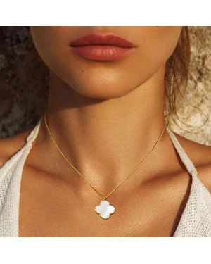 Fashnzfab Dipped Mother Of Pearl Quatrefoil Pendant Necklace - Brown