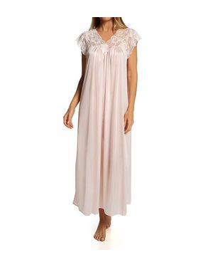 Shadowline Lingerie Long Lace Cap Sleeve Nightgown - Pink